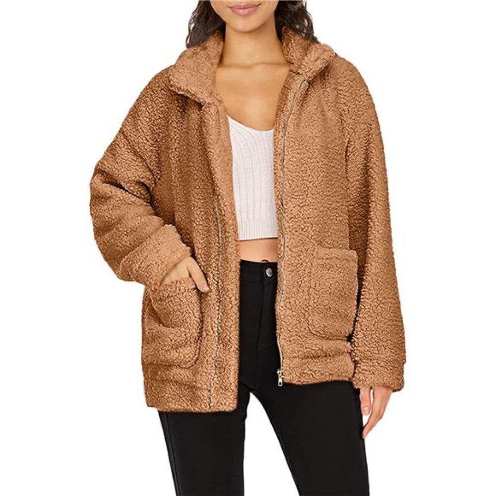 Women Faux Shearling Jacket, Fleece Fuzzy Oversized  Cardigan Coat